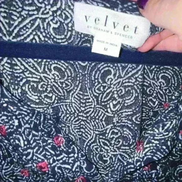 Velvet Batik print Dress by Graham & Spencer medium Navy - Picture 5 of 6